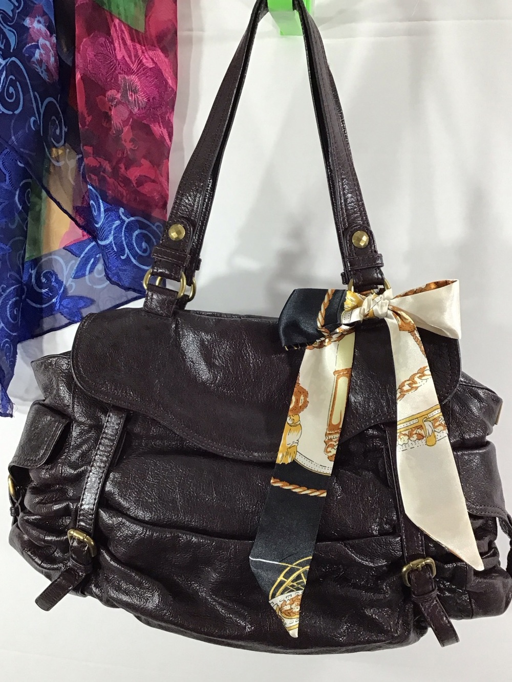 Vintage Y2K Kooba brown glazed leather slouchy hobo bag moto boho